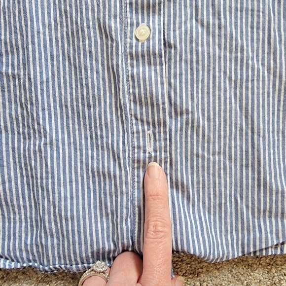 LOFT Blue White Striped 100% Cotton Button Down Shirt Embroidered Birds Size M - Picture 10 of 10